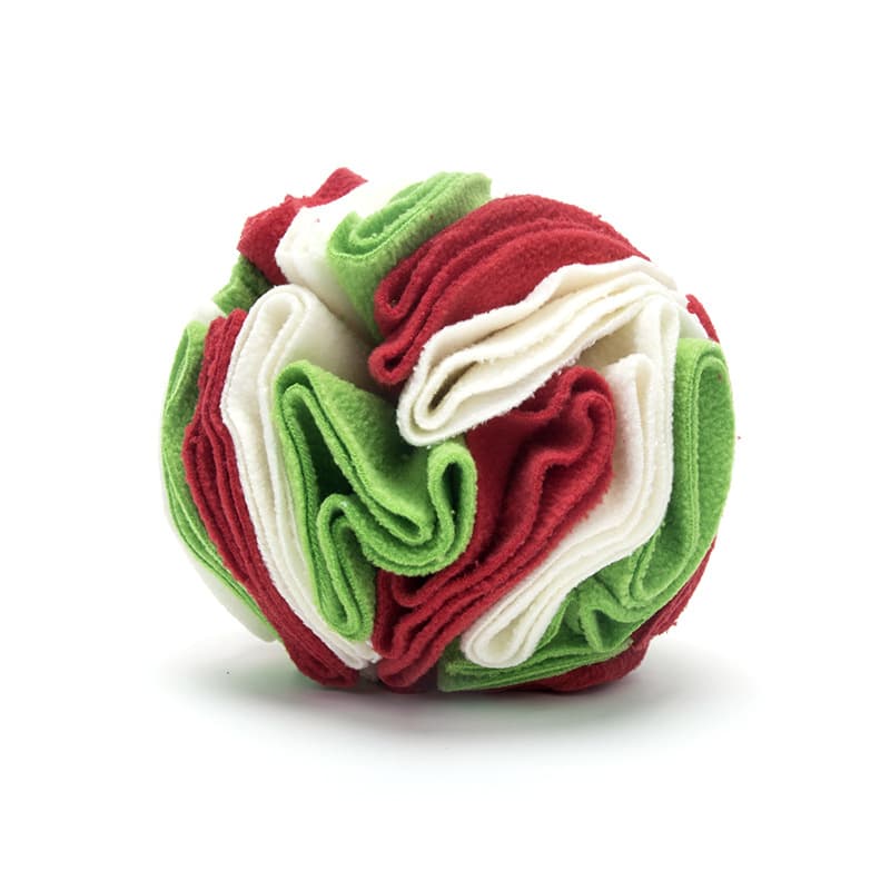 Balle de fouille en polaire pour chien (15 cm, rouge, blanc et vert)