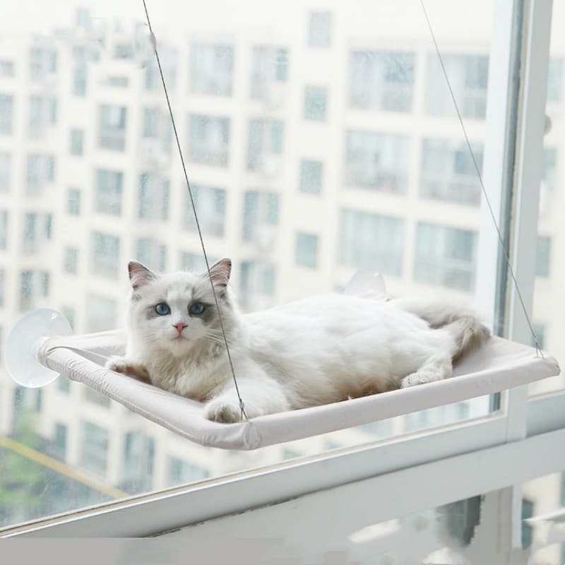 Hamac de fenêtre à ventouses pour chat (gris argent)