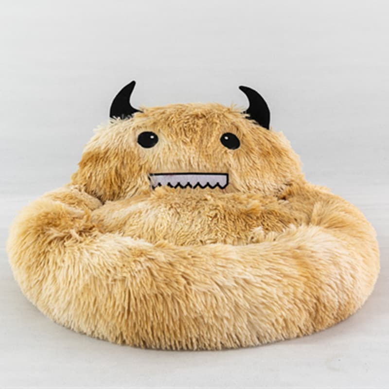 Panier rond pour chat (peluche, monstre beige 50 cm)