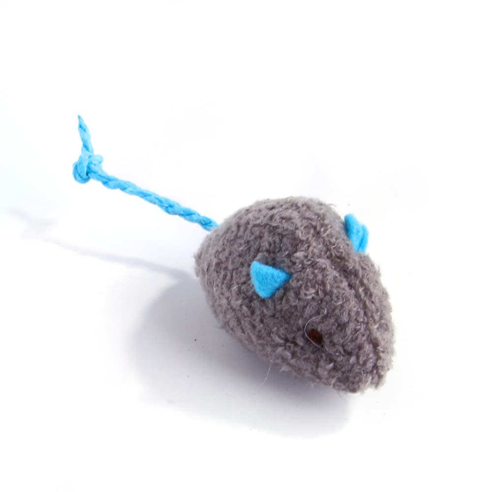 Souris en peluche à herbe à chat pour chat (grise, nez bleu)