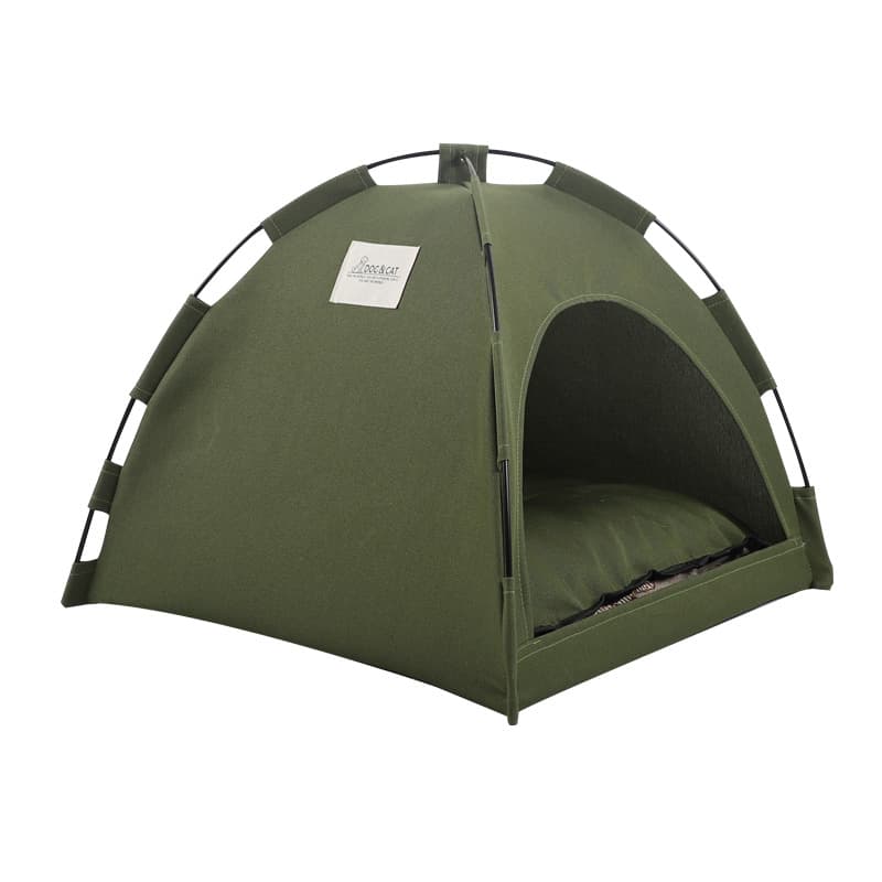 Tente pour chat et petit chien avec coussin (vert militaire, taille S)