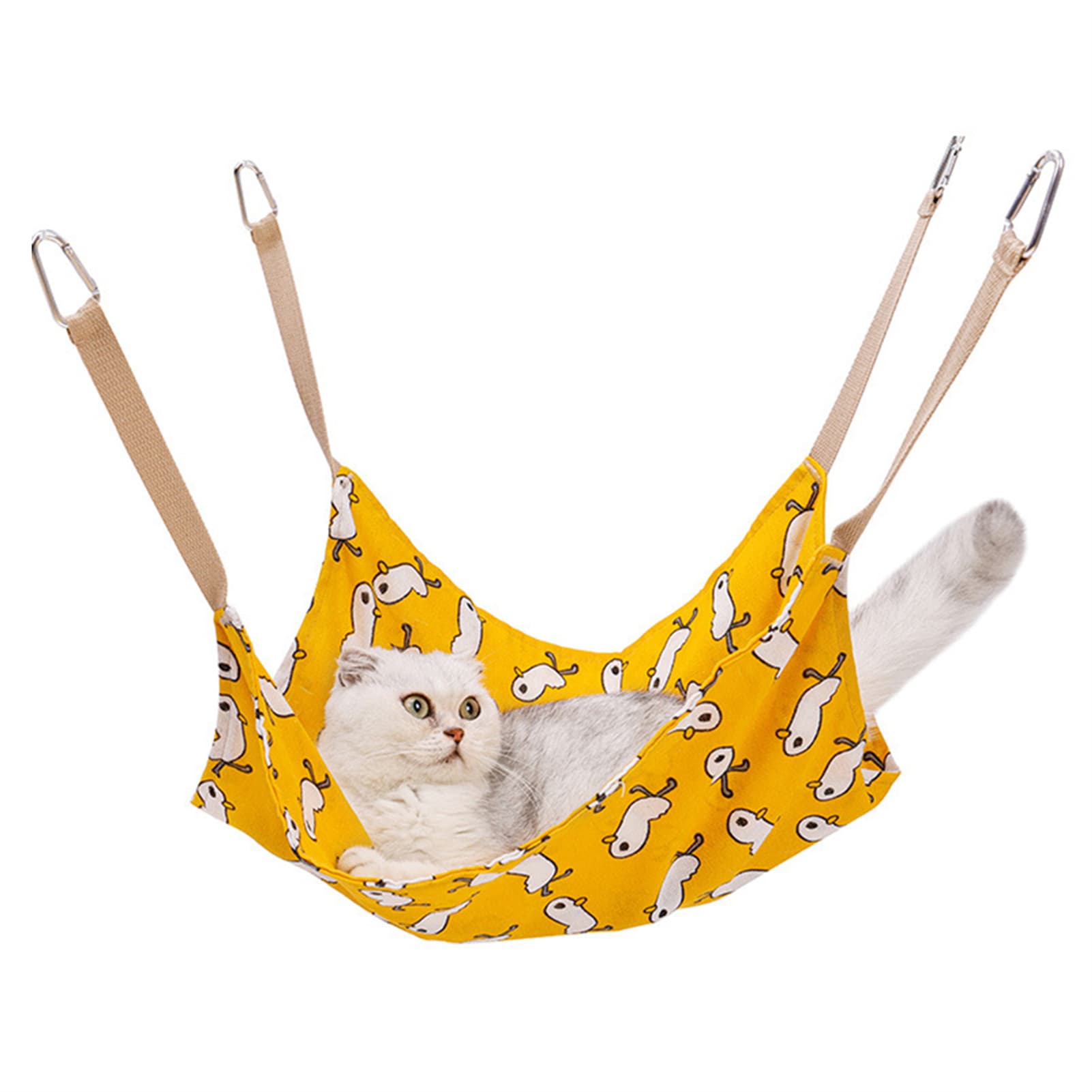 Hamac suspendu pour chat (coton et lin, motif canards jaune, 47 x 47 cm)