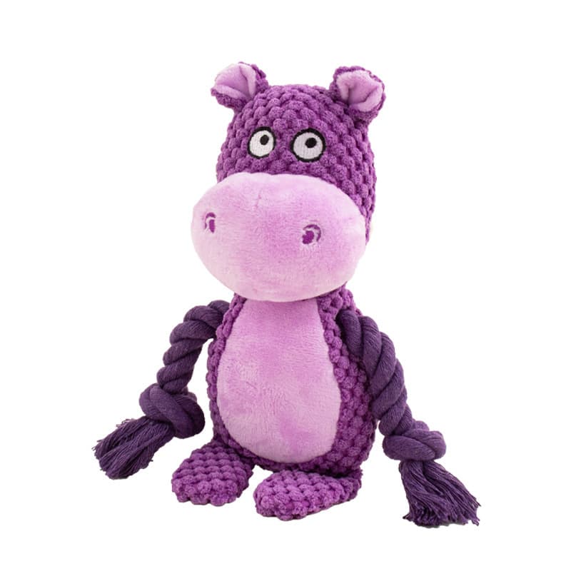 Peluche pour chien (hippopotame violet, pattes en corde)